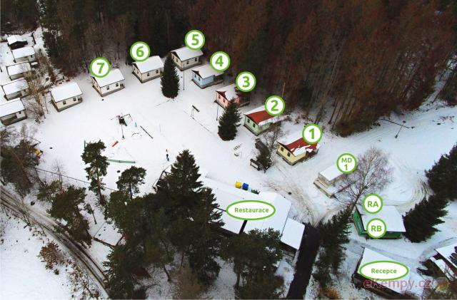 Chatová osada Nad Rybníkem plánek areálu - zima