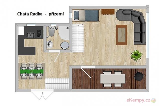 Camping Baldovec 5L Chata „RADKA“ luxusní patrová chata o ploše 76 m2.